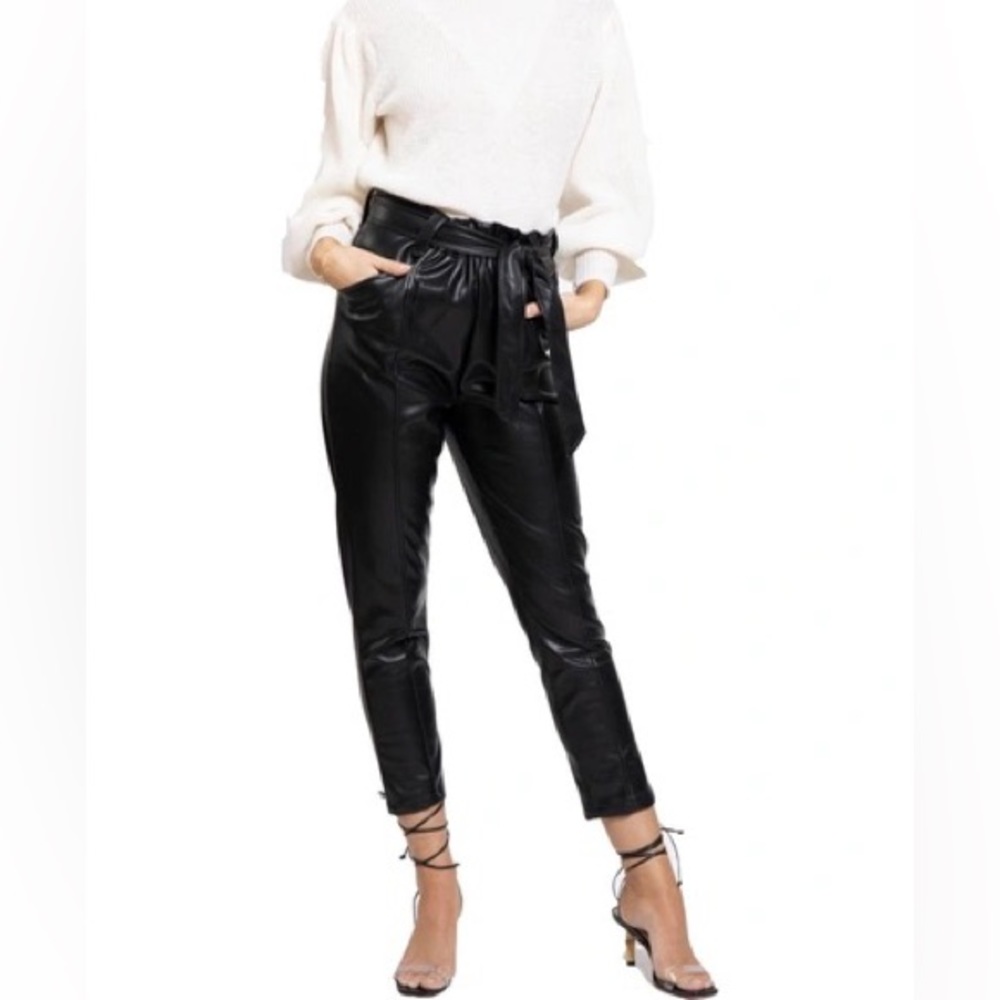 Bishop + Young Harper Vegan Leather Paperbag Pant in Cavier Black - Size…